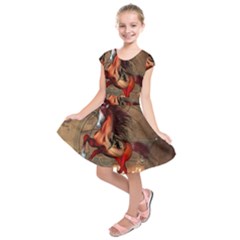 Awesome Horse  With Skull In Red Colors Kids  Short Sleeve Dress by FantasyWorld7