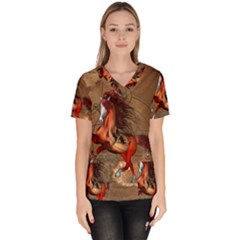 Awesome Horse  With Skull In Red Colors Scrub Top