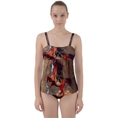 Awesome Horse  With Skull In Red Colors Twist Front Tankini Set