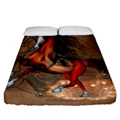 Awesome Horse  With Skull In Red Colors Fitted Sheet (queen Size) by FantasyWorld7