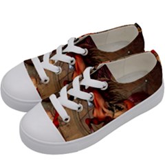 Awesome Horse  With Skull In Red Colors Kids  Low Top Canvas Sneakers