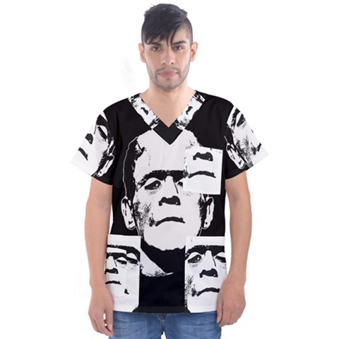 Frankenstein s Monster Halloween Men s V-neck Scrub Top by Valentinaart