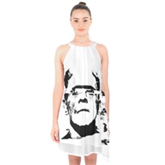 Frankenstein s Monster Halloween Halter Collar Waist Tie Chiffon Dress by Valentinaart