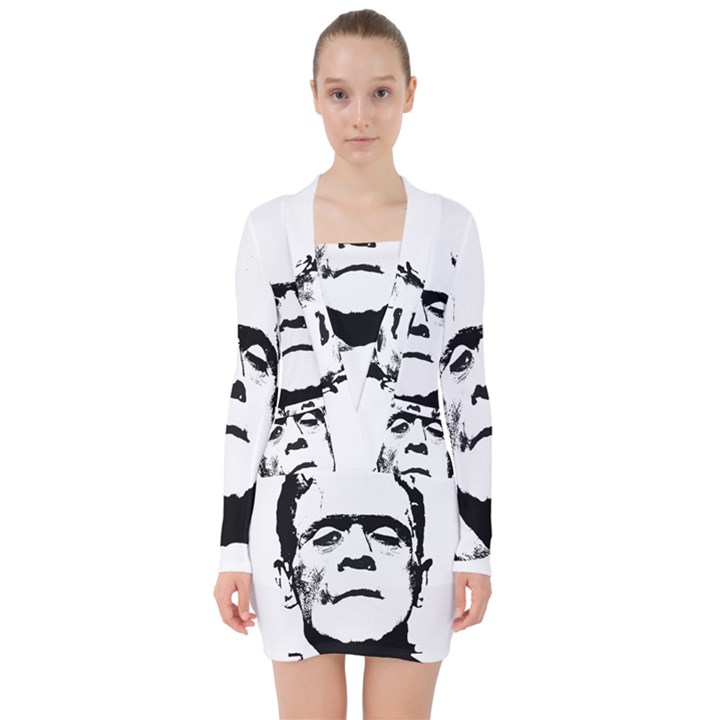 Frankenstein s monster Halloween V-neck Bodycon Long Sleeve Dress