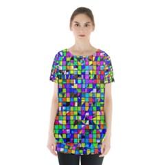 Colorful Squares Pattern                                 Skirt Hem Sports Top