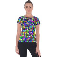 Colorful Squares Pattern                       Short Sleeve Sports Top