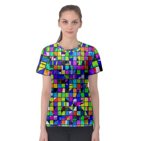 Colorful Squares Pattern                             Women s Sport Mesh Tee by LalyLauraFLM