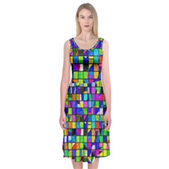 Colorful Squares Pattern                       Midi Sleeveless Dress by LalyLauraFLM