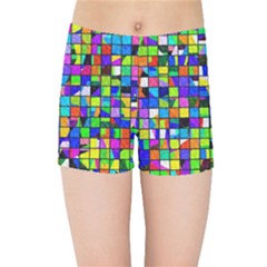 Colorful Squares Pattern                       Kids  Skinny Shorts by LalyLauraFLM