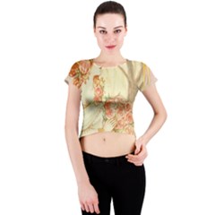 Beautiful Art Nouveau Lady Crew Neck Crop Top by NouveauDesign