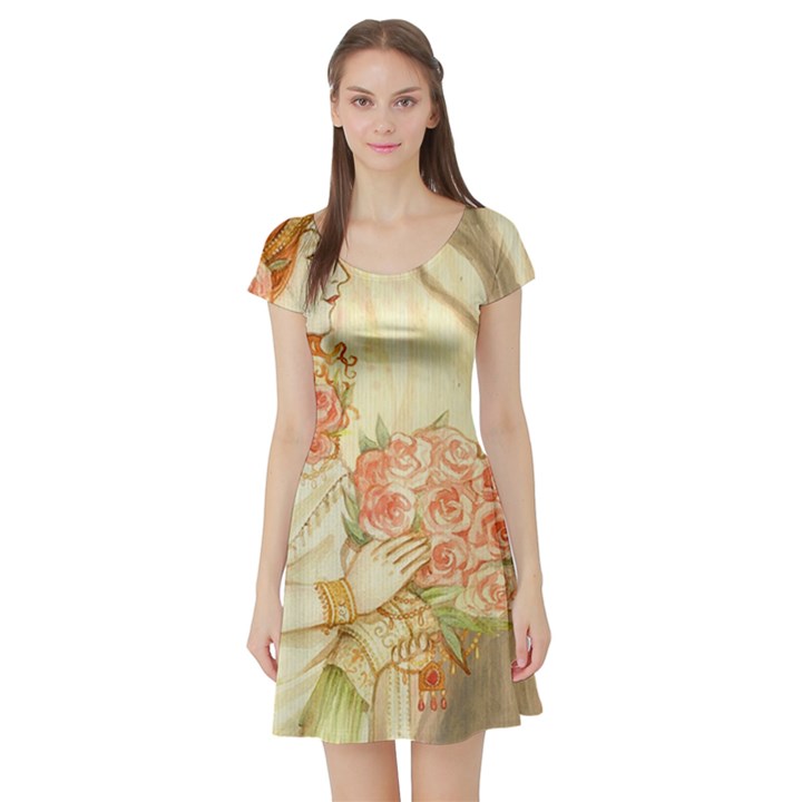 Beautiful Art Nouveau lady Short Sleeve Skater Dress