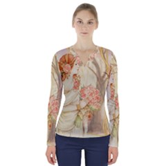 Beautiful Art Nouveau Lady V-neck Long Sleeve Top