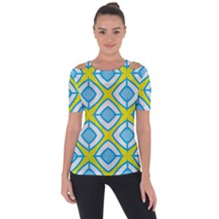 Blue Rhombus Pattern                          Shoulder Cut Out Short Sleeve Top