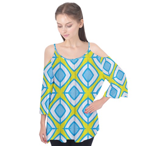 Blue Rhombus Pattern                           Flutter Sleeve Tee by LalyLauraFLM