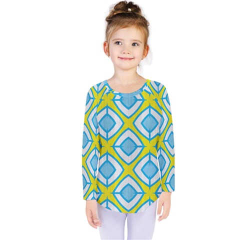 Blue Rhombus Pattern                                 Kids  Long Sleeve Tee by LalyLauraFLM