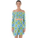 Blue rhombus pattern                                   Off Shoulder Top with Skirt Set View1