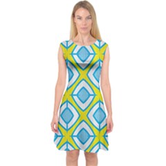 Blue Rhombus Pattern                                Capsleeve Midi Dress