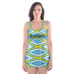 Blue Rhombus Pattern                                Skater Dress Swimsuit by LalyLauraFLM