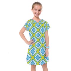 Blue Rhombus Pattern                                 Kids  Drop Waist Dress