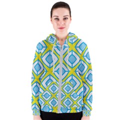 Blue Rhombus Pattern                                Women s Zipper Hoodie by LalyLauraFLM