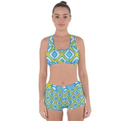 Blue Rhombus Pattern                               Racerback Boyleg Bikini Set by LalyLauraFLM