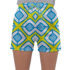 Blue Rhombus Pattern                               Women s Satin Sleepwear Sleeve Shorts