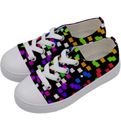 Colorful Rectangles On A Black Background                           Kids  Low Top Canvas Sneakers