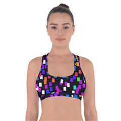 Colorful Rectangles On A Black Background                                      Cross Back Sports Bra