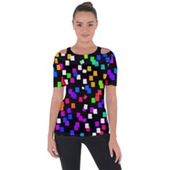 Colorful Rectangles On A Black Background                           Shoulder Cut Out Short Sleeve Top