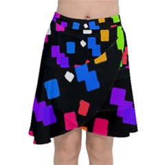 Colorful Rectangles On A Black Background                                    Chiffon Wrap Front Skirt