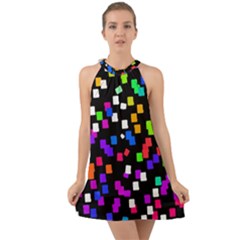 Colorful Rectangles On A Black Background                                    Halter Tie Back Chiffon Dress