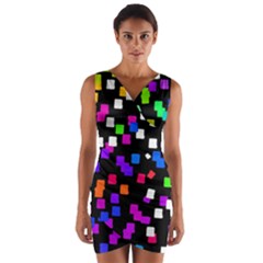 Colorful Rectangles On A Black Background                                    Wrap Front Bodycon Dress