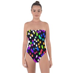 Colorful Rectangles On A Black Background                                Tie Back One Piece Swimsuit