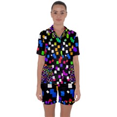 Colorful Rectangles On A Black Background                    Satin Short Sleeve Pyjamas Set