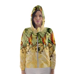 Wonderful Flowers With Butterflies, Colorful Design Hooded Wind Breaker (women)