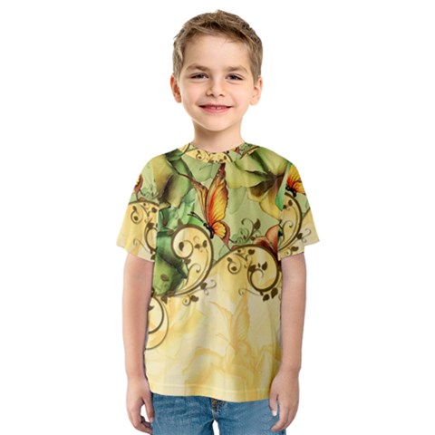 Wonderful Flowers With Butterflies, Colorful Design Kids  Sport Mesh Tee by FantasyWorld7