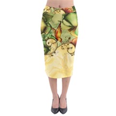 Wonderful Flowers With Butterflies, Colorful Design Midi Pencil Skirt by FantasyWorld7