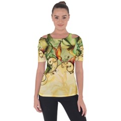 Wonderful Flowers With Butterflies, Colorful Design Short Sleeve Top