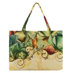 Wonderful Flowers With Butterflies, Colorful Design Zipper Medium Tote Bag by FantasyWorld7