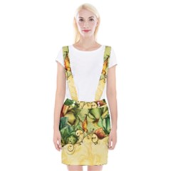 Wonderful Flowers With Butterflies, Colorful Design Braces Suspender Skirt by FantasyWorld7