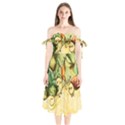 Wonderful Flowers With Butterflies, Colorful Design Shoulder Tie Bardot Midi Dress View1