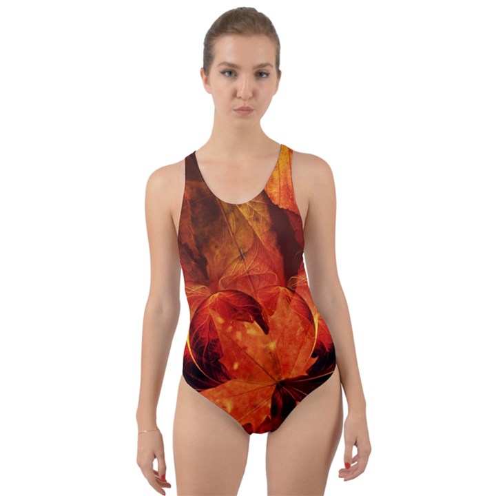 Ablaze With Beautiful Fractal Fall Colors Cut-Out Back One Piece Swimsuit