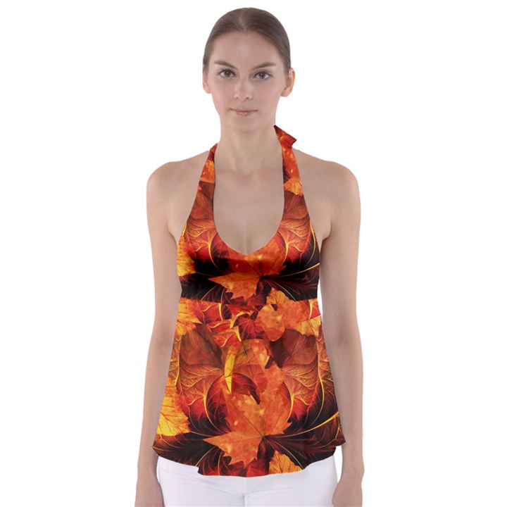 Ablaze With Beautiful Fractal Fall Colors Babydoll Tankini Top