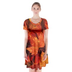 Ablaze With Beautiful Fractal Fall Colors Short Sleeve V-neck Flare Dress by jayaprime