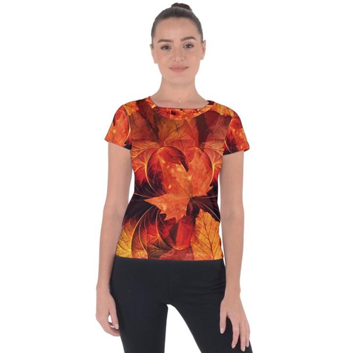 Ablaze With Beautiful Fractal Fall Colors Short Sleeve Sports Top 