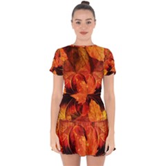 Ablaze With Beautiful Fractal Fall Colors Drop Hem Mini Chiffon Dress