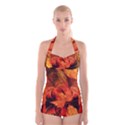 Ablaze With Beautiful Fractal Fall Colors Boyleg Halter Swimsuit  View1