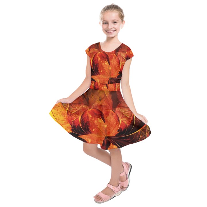 Ablaze With Beautiful Fractal Fall Colors Kids  Short Sleeve Dress