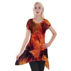 Ablaze With Beautiful Fractal Fall Colors Short Sleeve Side Drop Tunic by jayaprime