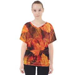 Ablaze With Beautiful Fractal Fall Colors V-neck Dolman Drape Top